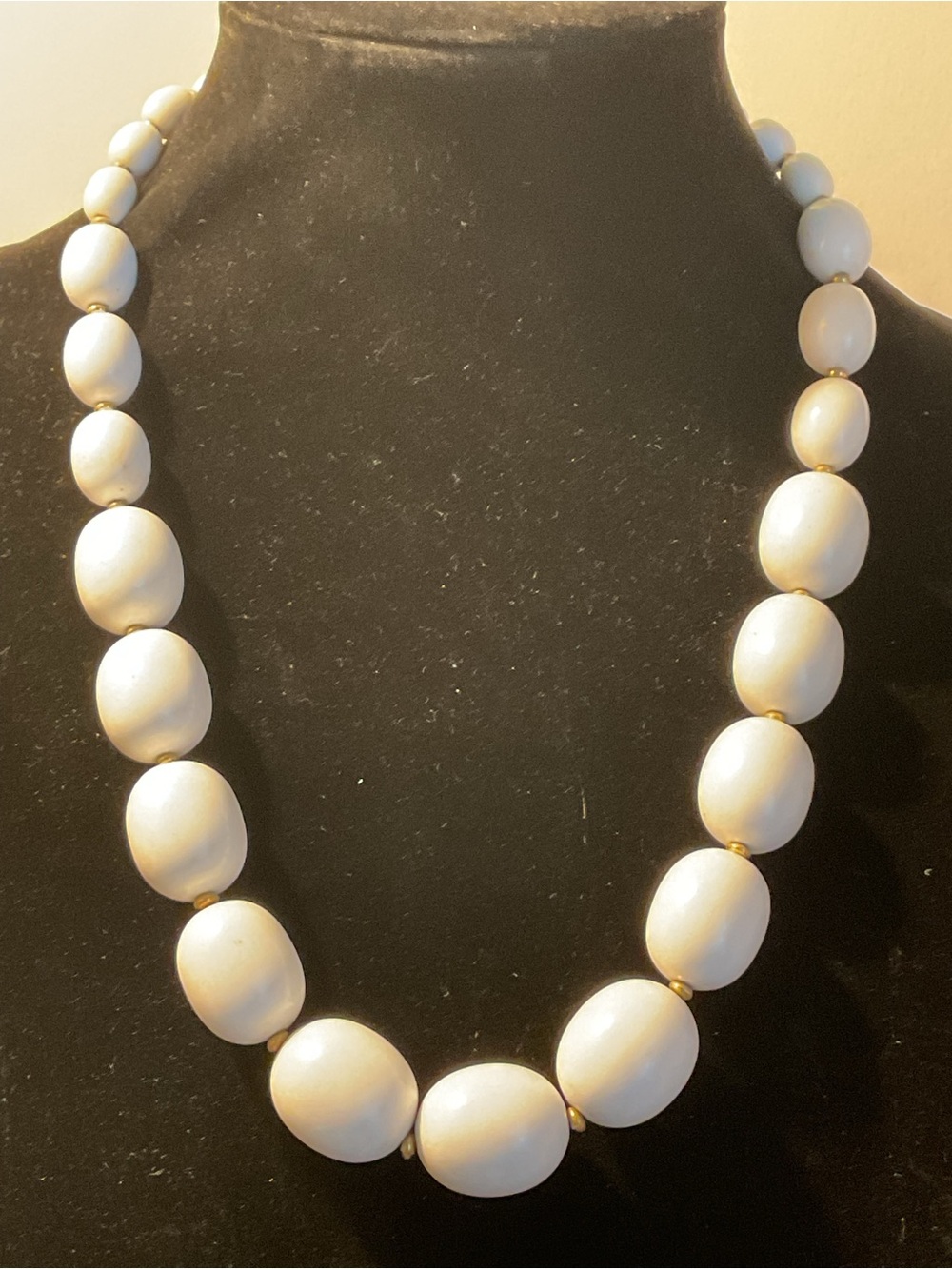 White Beaded Pearl-Style Necklace with Gold Accent Spacers